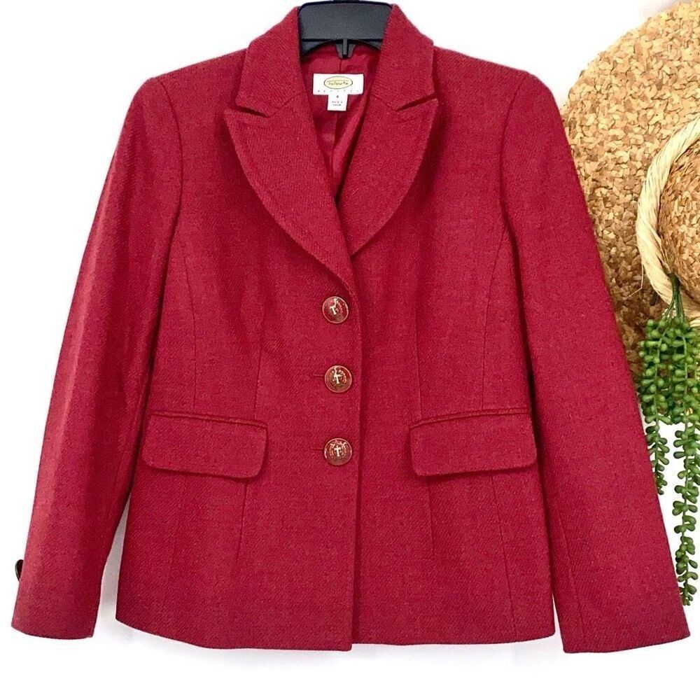 Talbots Sz 4 Wool Notched Collar 3 Button Collegiate‎ Academy Blazer Cranberry